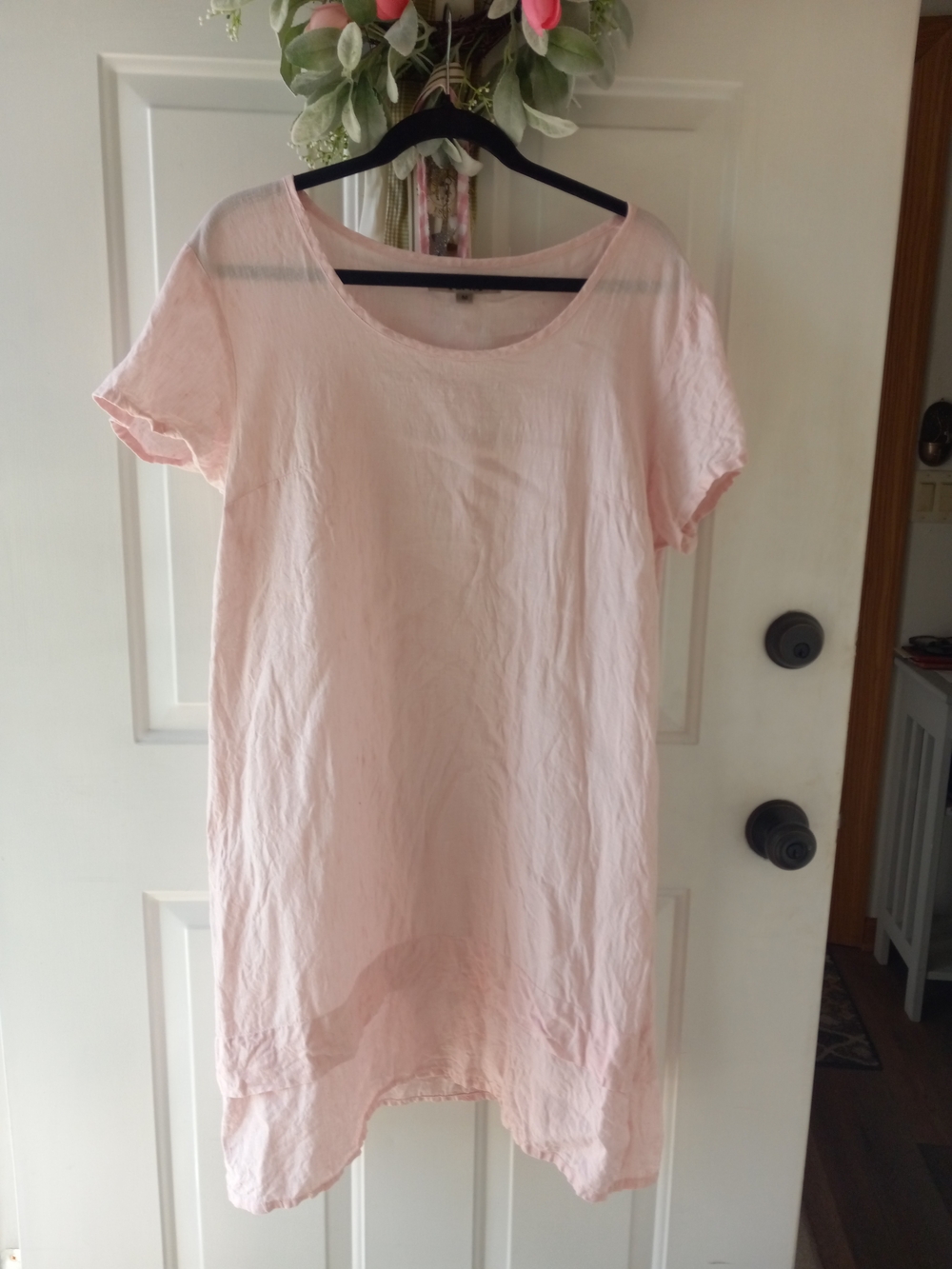 Flax Light Pink Short Sleeve Midi Dress...Darling! Medium.